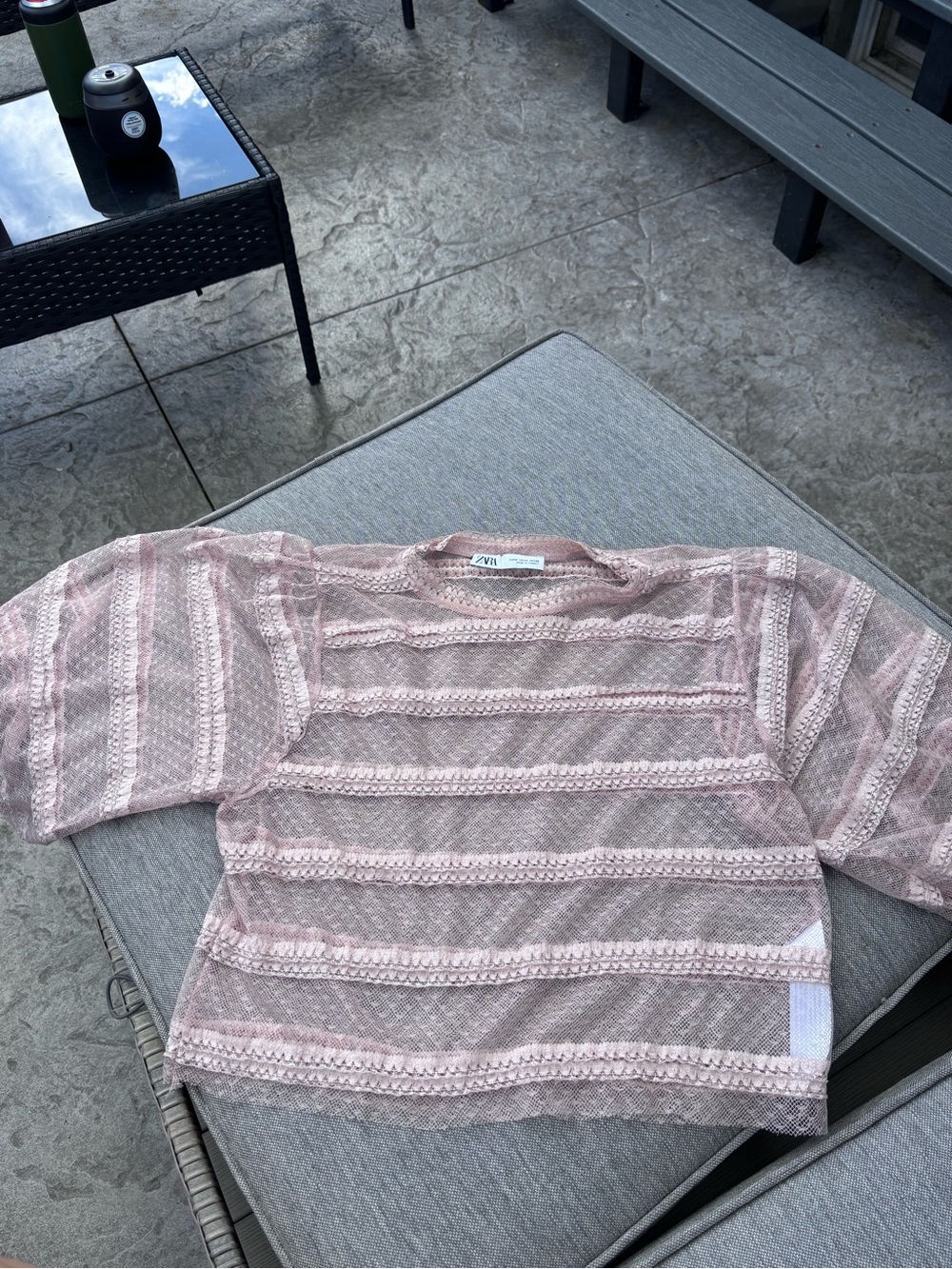 Zara Pink Lace-Trim Knit Top